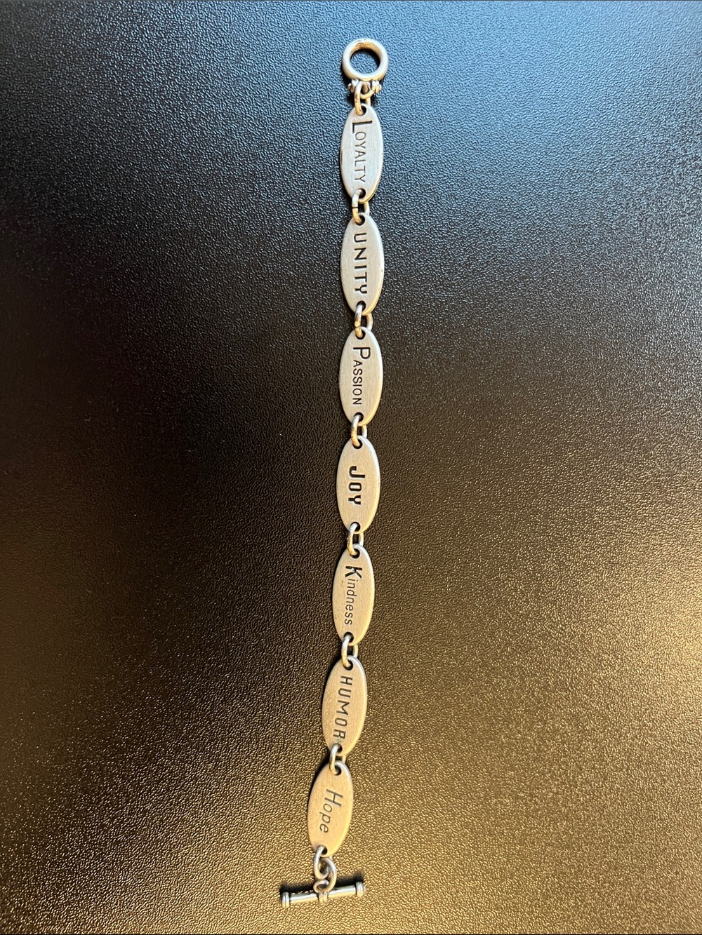 Plaque Link Bracelet with Inspirational Engravings - Silver Tone